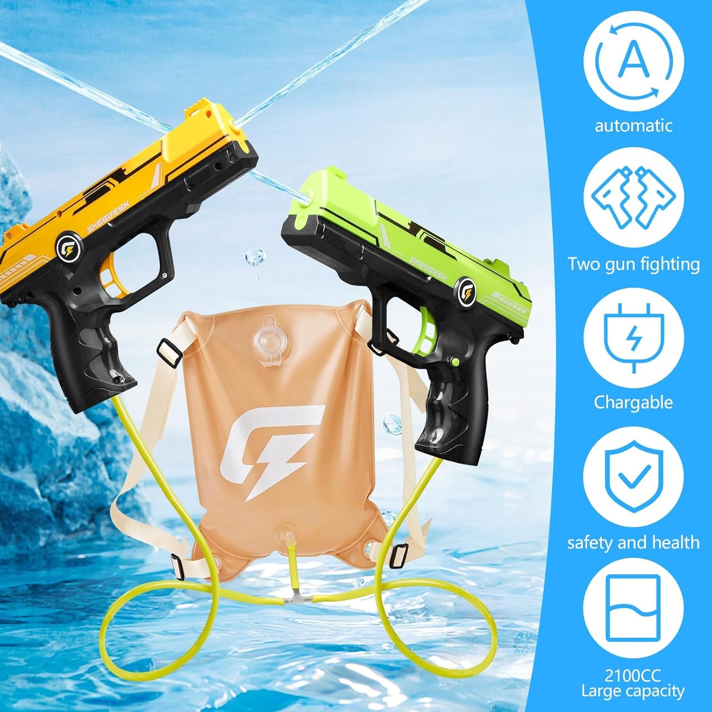 BlastTwin – 2 Grosse Kapazität Wasserpistolen (10 Meter Reichweite)
