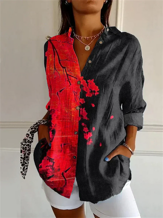 Sofa - Schwarze Rote Bluse mit Blumenmotiv